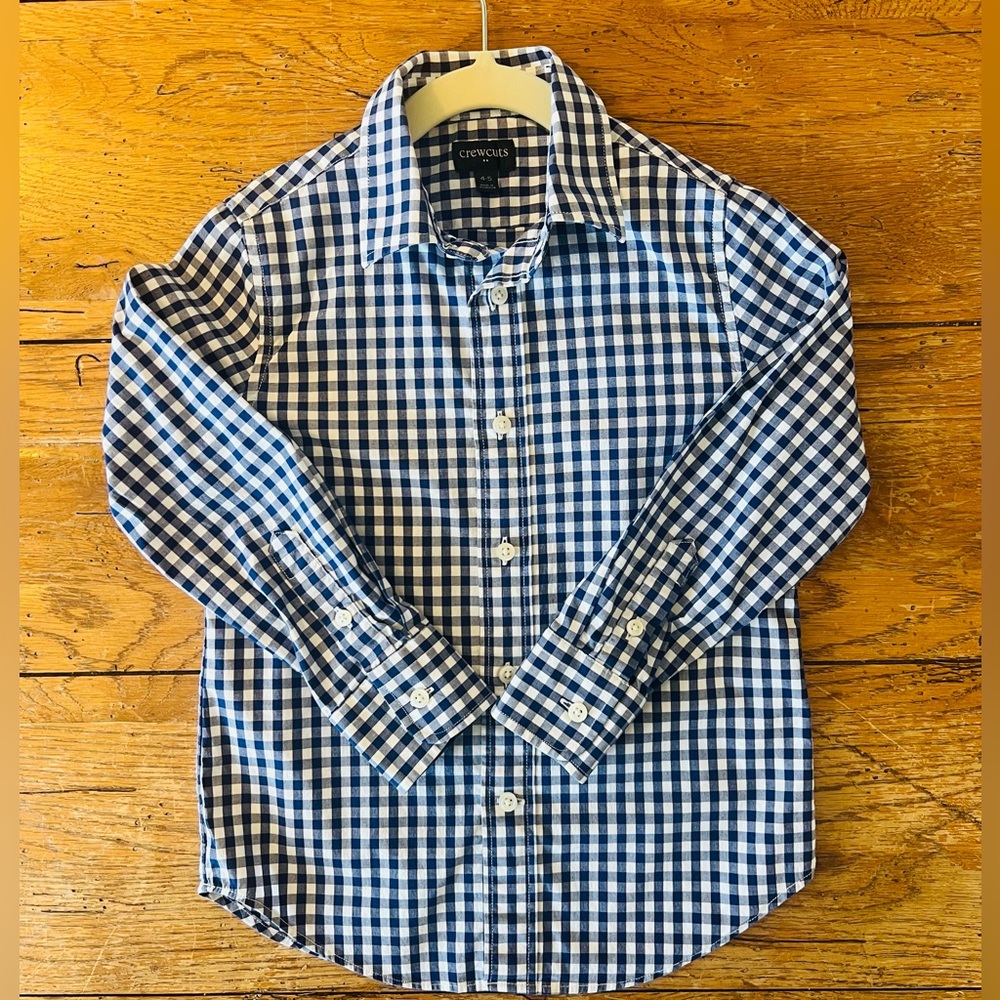 J.Crew Crewcuts Kids Blue and White Gingham Button-Down Dress Shirt